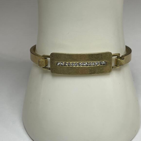 J Crew gold bracelet jewelry burnished gold tone bangle hook closure simple - Picture 1 of 14